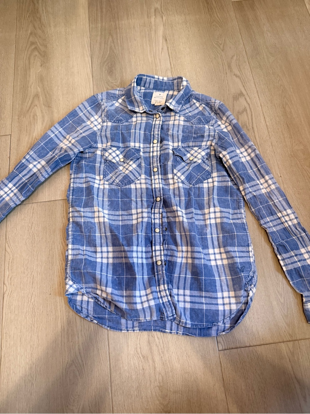 American Eagle Shirt Womens Small Blue Plaid Vintage Boyfriend Flannel , cotton